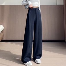 针织弹力牛仔裤秋冬新款高腰垂感宽松小个子慵懒拖地阔腿裤，女装休闲裤，云美莎专业女裤-全店现货