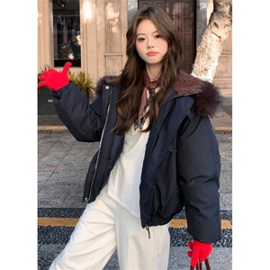 羽绒棉服女大毛领牛角扣派克服冬季新款加厚韩系棉袄外套 M815图片