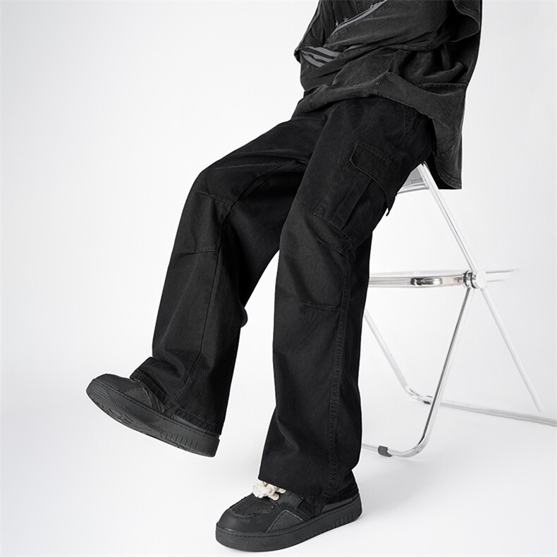 秋冬三色高级感褶皱工装裤男款潮直筒宽松休闲长裤子LY528/p58，男装工装外套，电商B381-2