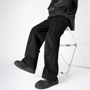 秋冬三色高级感褶皱工装裤男款潮直筒宽松休闲长裤子LY528/p58，男装工装外套，电商B381-2