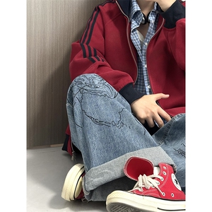 抖音得物高品质 美式高街重磅结构设计拼接织带立领卫衣外套 CM42图片