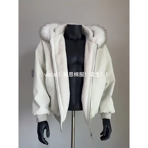 荔枝皮座山雕pu皮大毛领棉服男冬季可拆卸外套连帽保暖棉衣日系图片