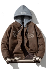 现货三色字母PU皮棒球服外套秋冬棉服带帽可拆卸，男装棉衣，电商A105