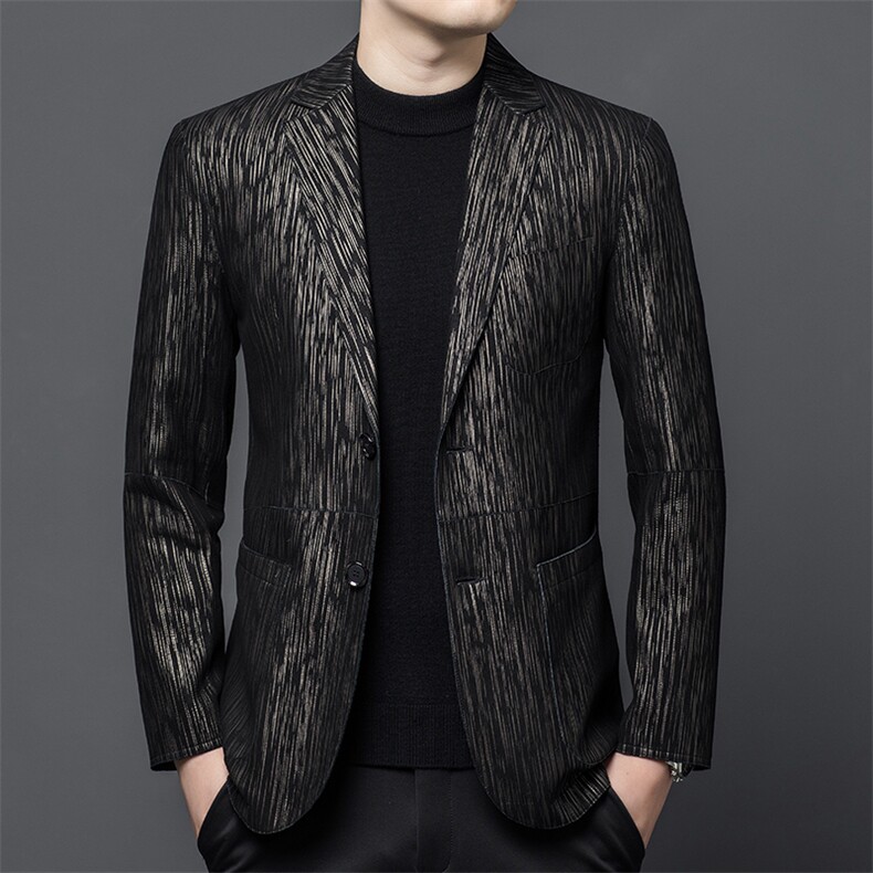 春秋款海宁真皮皮衣男印花男装西服商务休闲外套爸爸装夹克，男装夹克，电商B360A（原721A）