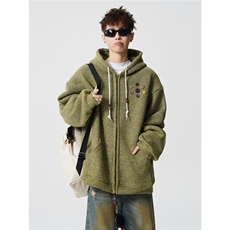 美式复古设计感针织连帽外套男女小众慵懒卫衣开衫潮牌WY21P78，女装短外套，电商D206-1