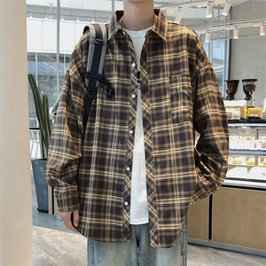 A860-P38 2023秋季格子衬衫男款日系复古宽松外套潮流百搭衬图片