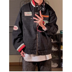 DJK8945-P85美式牛仔外套男贴布机车赛车服夹克上衣-网图现货，男装夹克，星座603-2