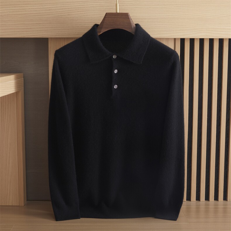 衬衫领2024年秋季长袖时尚气质简约百搭羊绒衫，男装羊绒套衫，绒誉暖羊绒