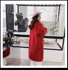 环保皮草外套女中长款2024年冬季新款羊羔毛羊剪绒加厚毛毛大衣女，女装皮草，尚羽泽网红店