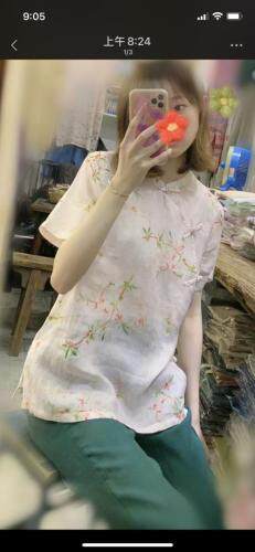 现货一苎麻印花盘扣复古风格，女装，蓝院