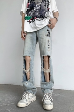 B221美式ins高街小众情侣款大破洞牛仔裤LK23078-P55控78，男装牛仔裤，电商B221