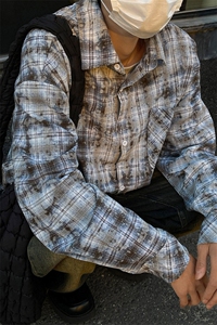 秋季扎染格子衬衫 C5371-TP55 78 港风衬衣大格薄外套上衣男图片