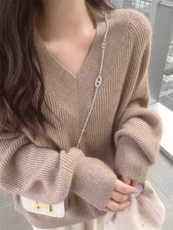 V领毛衣女宽松慵懒风秋冬百搭韩版针织打底衫内搭上衣，女装羊毛衫，思途羊绒