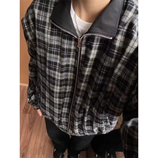 双面穿格子夹克外套男款春秋季潮牌高级感美式复古cleanfit棒球服，男装夹克，星座1008