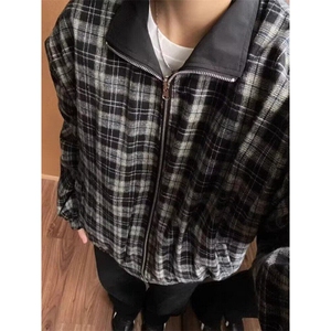 双面穿格子夹克外套男款春秋季潮牌高级感美式复古cleanfit棒球服图片