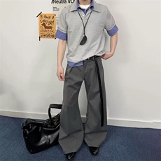 得物抖音高品质二开夏季美式潮牌高街假两件格子衬衣翻领短袖T恤，男装T恤，电商A486