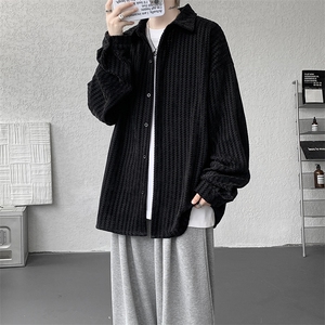 8XL-M鱼骨纹小香风衬衫男生春秋衬衣宽松慵懒垂感外套CS29009P45,浅色羊羔毛外套搭配图片