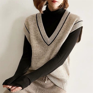 2020新款秋冬毛衣针织马甲背心女宽松慵懒风V领外穿羊毛无袖坎肩图片