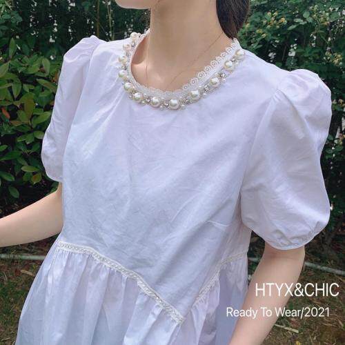 夏季现货新款，珍珠项链素色娃娃裙，女装，HTYX(6F)