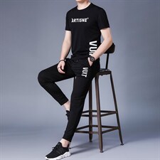 男士运动套装夏季新款2023新款短袖t恤宽松休闲长裤子两件套，男装休闲套装，电商B212（原钱塘6029）