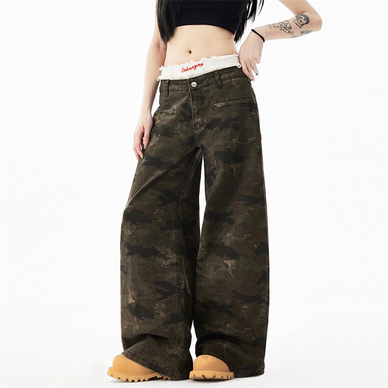 美式迷彩阔腿休闲裤男女复古休闲宽松小众伞兵工装裤MK189P50,男装工装外套,星座1013-5