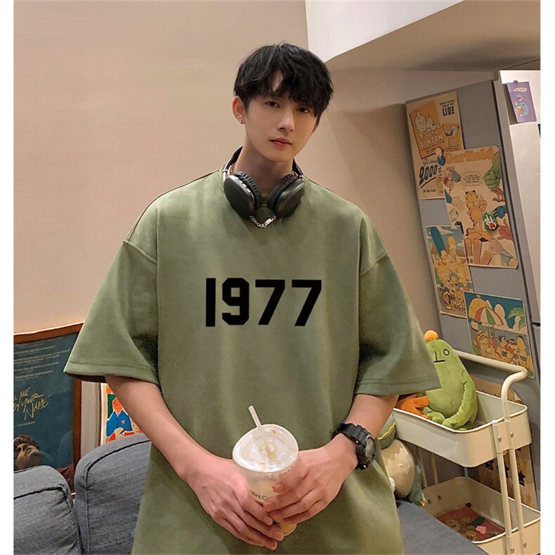 ！24夏季新款宽松大码港风1977短袖麂皮绒T恤TJ2301-特p19,男装T恤,星座508（原C305）