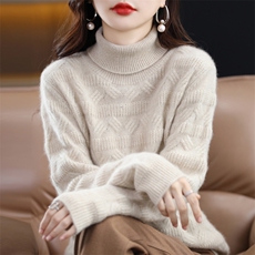 时尚百搭紫色高领羊毛衫女款修身显瘦针织毛衣，女装羊毛衫，邓利维