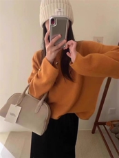 秋冬新款纯色宽松休闲圆领时尚百搭，女装针织衫/毛衣，冀清阳荣