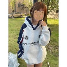 潮牌个性复古拼接撞色连帽卫衣男女生秋冬新款小众学院风情侣装，男装卫衣，星座506A