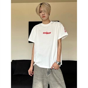 H1063-p30 字母前后刺绣体恤T恤 2026宽松休闲T恤图片