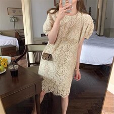 夏季新款别致设计感法式泡泡袖连衣裙，女装连衣裙，L·H·X