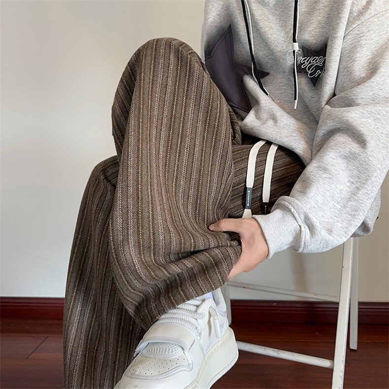 特批P38无差价秋季老钱风条纹呢料休闲裤男宽松直筒阔腿裤K5680，男装休闲裤，电商A001-1