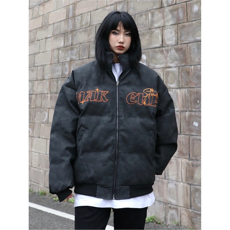 美式复古做旧面包服棉衣男冬季潮牌刺绣加厚宽松情侣棉服皮衣外套图片