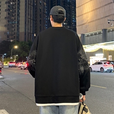 假两件卫衣男款春秋季青少年椰子树印花潮牌宽松大码重磅无帽外套，男装卫衣，电商A022