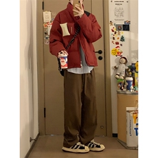【升级款】美式魔术贴羽绒服PU棉衣加厚oversize棉服T606-P85官图，男装羽绒服，电商B245