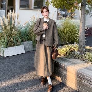 加棉加厚毛呢外套半身裙套装女2025冬季新款大方得体巨好看两件套图片