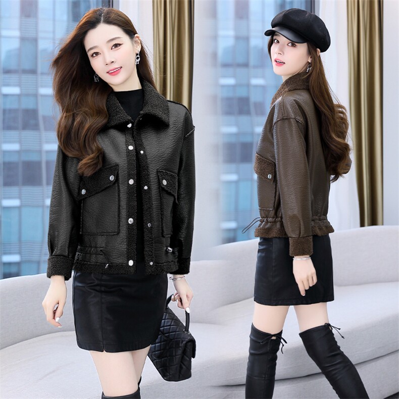 2024年冬季现货时尚休闲可两面穿皮毛一体皮衣外套，女装短外套，臻衣坊