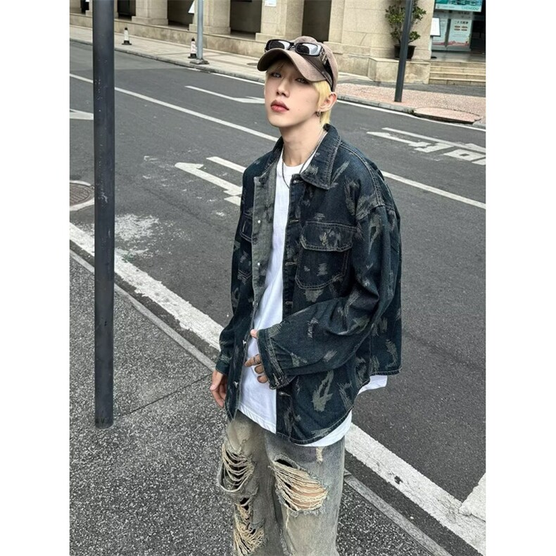 牛仔衬衫男女韩版潮流高街帅百搭拼色2024秋冬ins外套CY1021-P64,男装衬衫,星座412-2