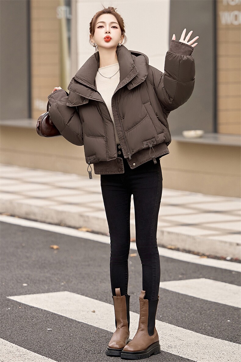 欧货牛仔拼接羽绒服女2025冬季新款韩版90白鸭绒加厚短款时尚外套,女装羽绒服,关键词