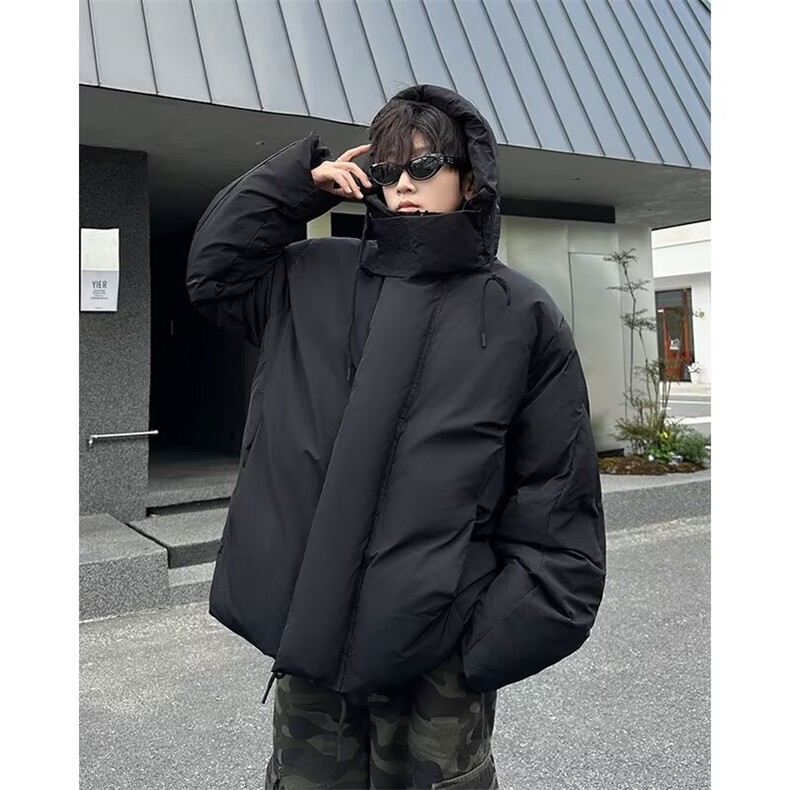宽松型青少年潮保暖纯色常规款美式冲锋衣棉服男款冬季连帽外套,男装棉衣,星座506