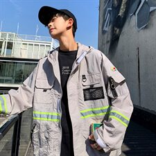 709-F023-P6020夏装情侣机能反光条外套街头潮牌休闲连帽防晒衣，男装夹克，星座709