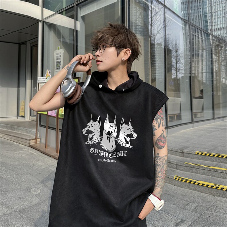 麂皮绒连帽背心坎肩男T恤美式港风JLB425-P30控48,男装背心/马甲,电商B370