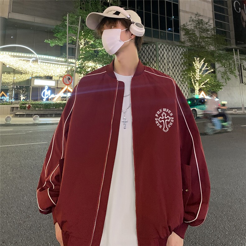 特批港风夜景个性印花时尚宽松反光条棒球领夹克TPF6051P60,男装夹克,电商A247
