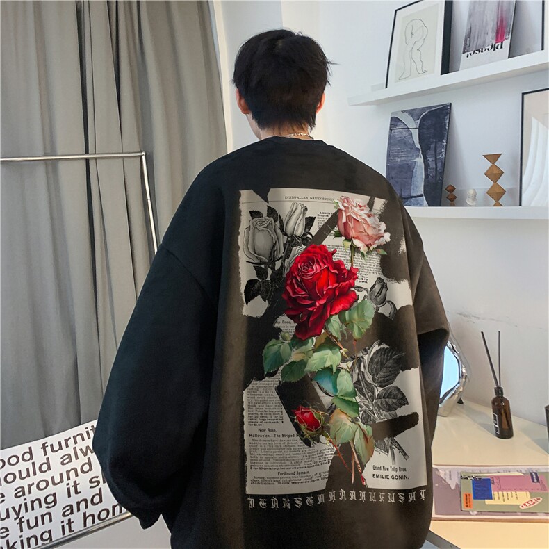 抖音品质麂皮绒港风复古玫瑰宽松休闲卫衣JK23388特批36-控59,男装卫衣,星座605(原A050)