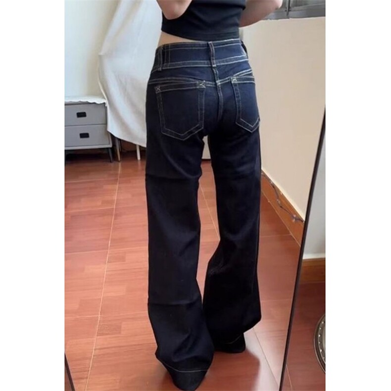 双扣个性原宿风直筒牛仔裤女春秋宽松显瘦百搭拖地牛仔裤NA9158,男装牛仔裤,星座1116A（原606A-3）