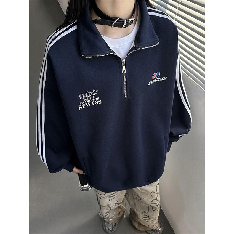 主推美式半拉链复古学院风球衣中性卫衣宽松外套男女G1092P68,女装短外套,电商A339