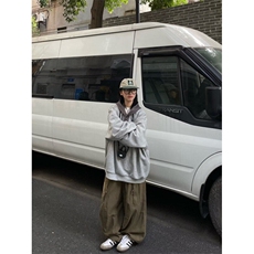 W9584-P48网图现货日系复古小众华夫格连帽卫衣宽松套头上衣，男装卫衣，星座1608-2
