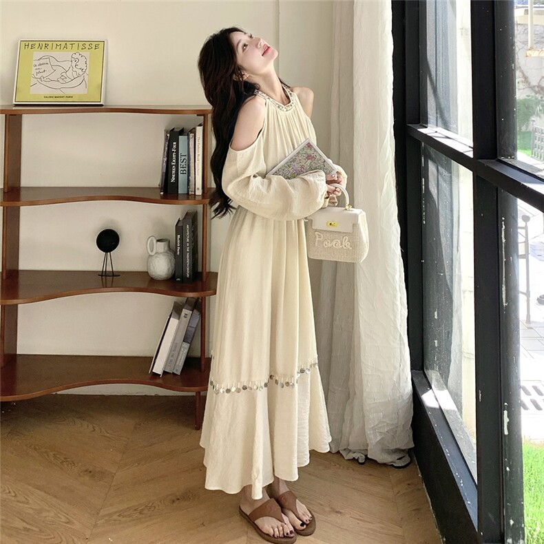 法式复古露肩连衣裙女2025夏季新款RF2C290-6829#-P165-K255,女装连衣裙,蝶眷