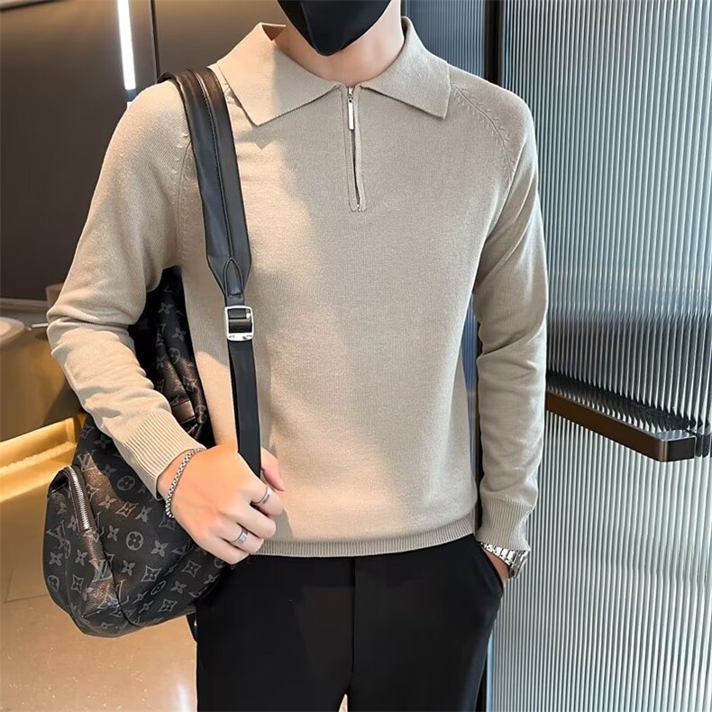 秋季半拉链针织衫套头毛衣男士痞帅高级感翻领长袖polo衫S801,男装针织衫/毛衣,星座1116A-2（原606A-1）