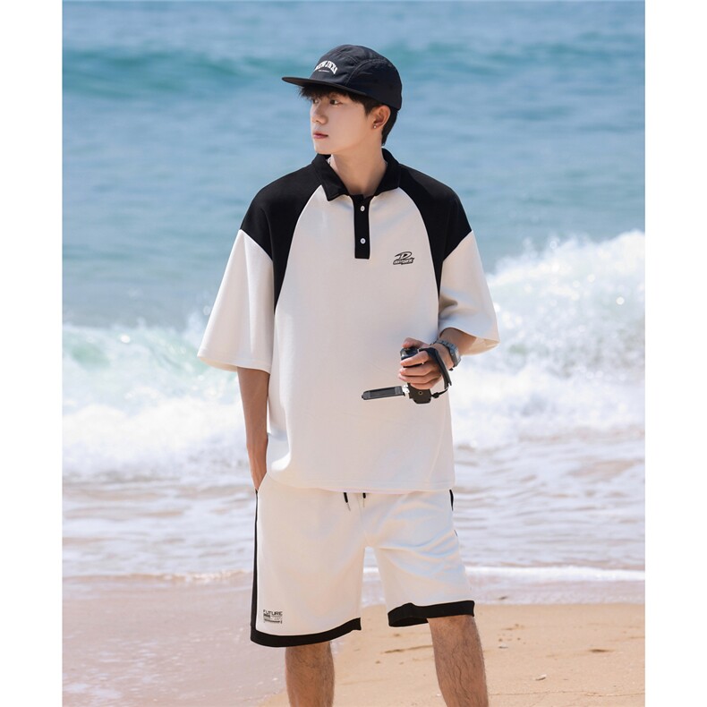 XTZ2410-特批55控98冰丝个性夏款撞色菠萝格套装POLO衫短袖短裤，男装Polo衫，电商B370